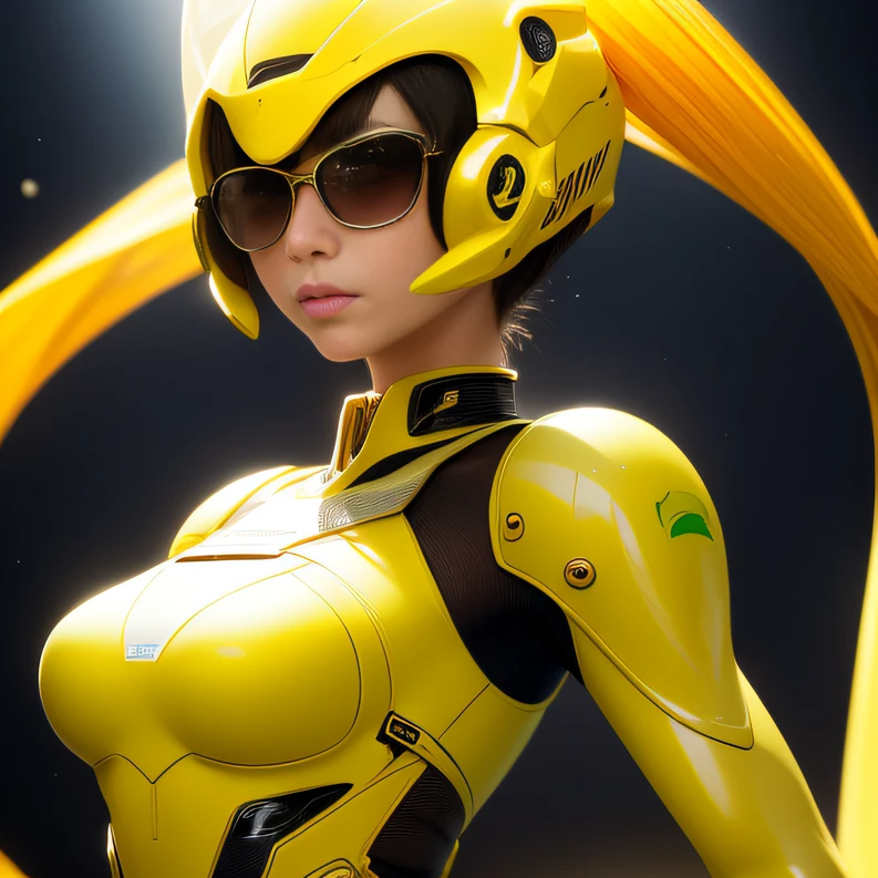 Highest image quality，Outstanding details，Ultra-high resolution，（Fidelity：1.4），The best illustration，Favor the details，Highly cohesive 1girl，He has a delicate and beautiful face，Dressed in lemon-yellow mechs，wearing a mech helmet，Hold the direction controller，Ride on a heavy motorcycle，Lunar soil background