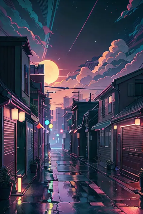 retrowave。城市，the street， wide body kit， pathway， PURPLE NEON MONITOR LIGHT， suns， mont，casa
（tmasterpiece，A detailed，A high reso...