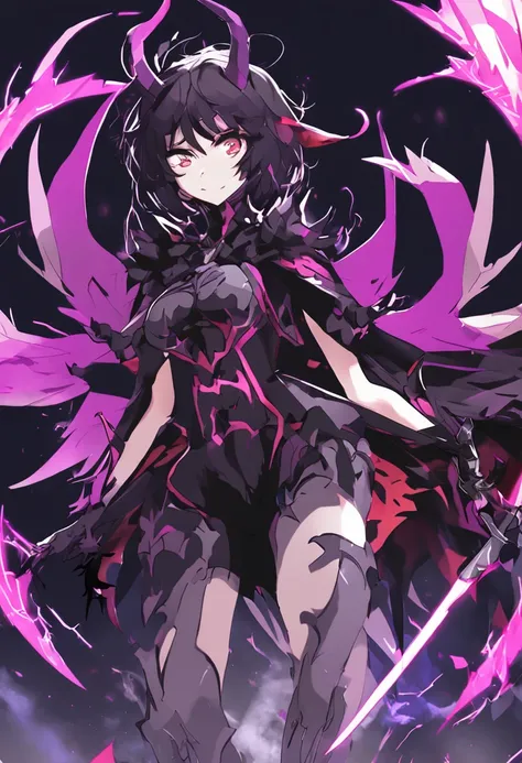 Anime girl in black and purple costume with bat wings, demon anime girl ...