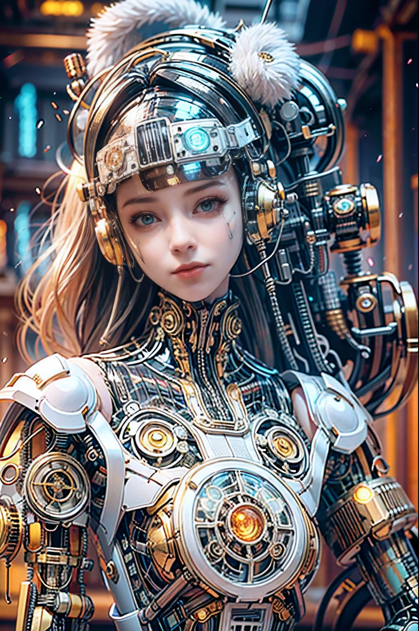 Transparent mechanical beauty，cyber punk perssonage，dreamy glow，luminous neon lights，（globalillumination，Ray traching，hdr，The rendering is not realistic，Rational design，high detal，tmasterpiece，best qualtiy，hyper HD，cinmatic lighting），Mecha musume