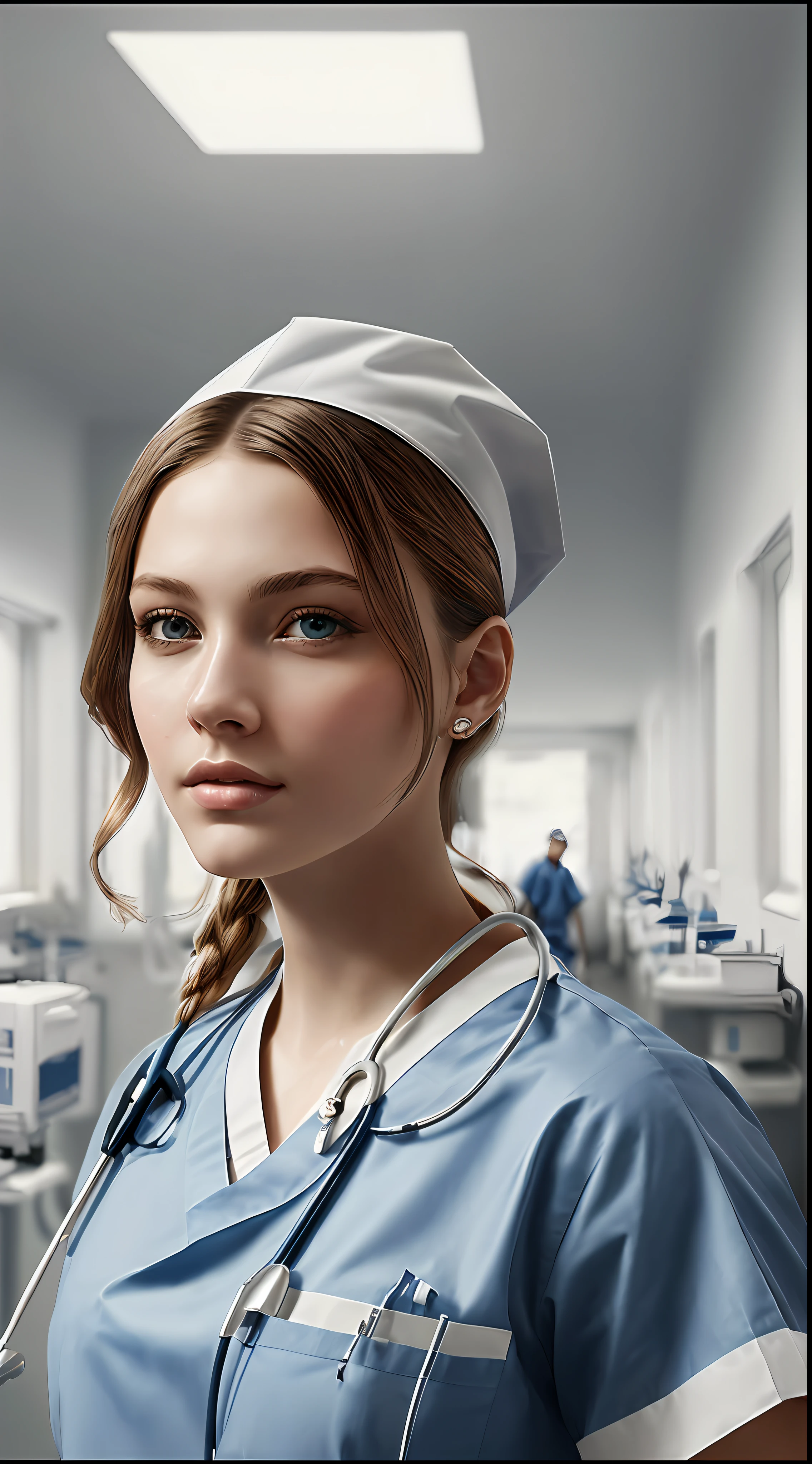 Masterpiece, best quality, (beautiful nurses:1. 2), (a hospital ward in the background:1. 3), incredible detail, highly detailed, composition, ultra-detailed, light leaks, trending on artstation, sharp focus, Absurdres