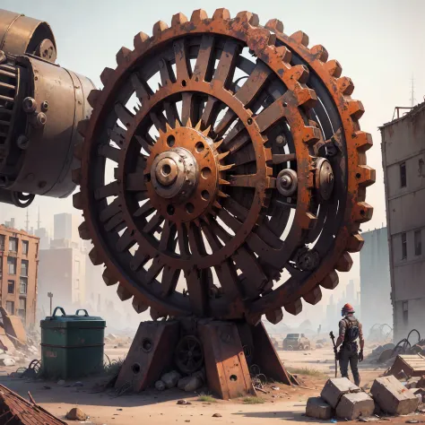 Mechanical gear with rust in a post-apocalytic place