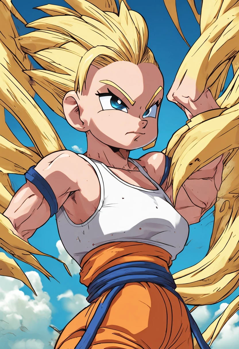 A cartoon image of a young gohan with long blonde hair - SeaArt AI