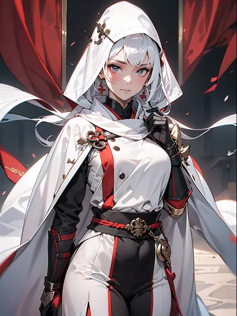 1girl in,onmyouji,suikan,armor,white cloak with red decoration,black gauntlet and glove