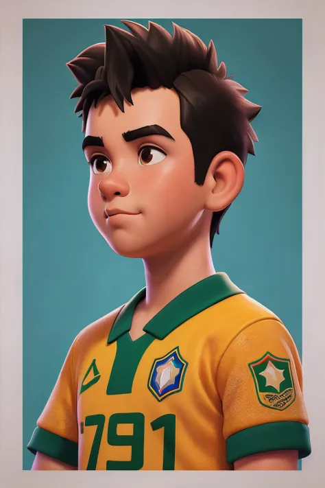 menino de 15 anos, cabelos curtos, shirt of the Brazilian national football team, amarela,em(melhor qualidade: 0,8), Perfect ani...