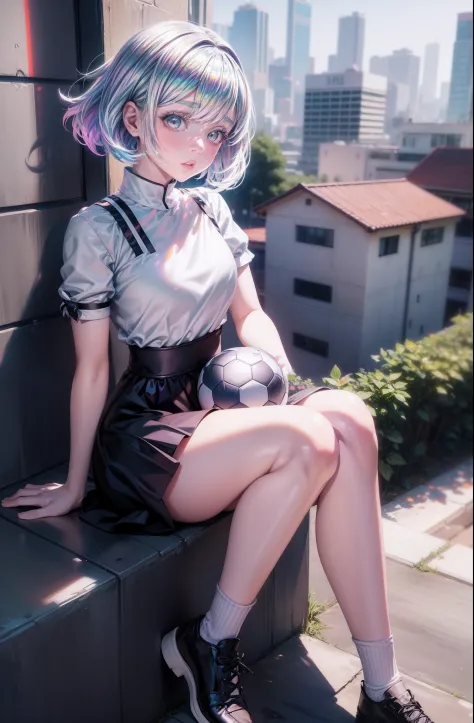 :0,Anime girl sitting on a ledge with a soccer ball, menina bonita do anime agachamento, menina anime sedutora, anime moe artsty...
