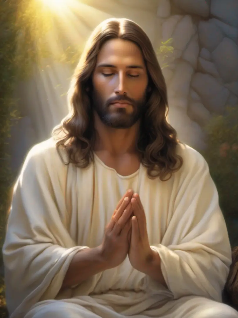 Jesus meditando com olhos abertos, Jesus with perfect face and perfect ...