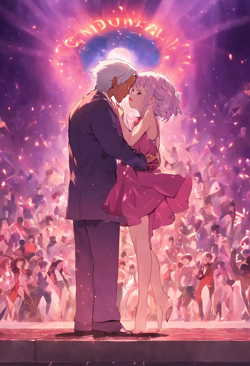 Anime couple kissing in front of a crowd of people - SeaArt AI