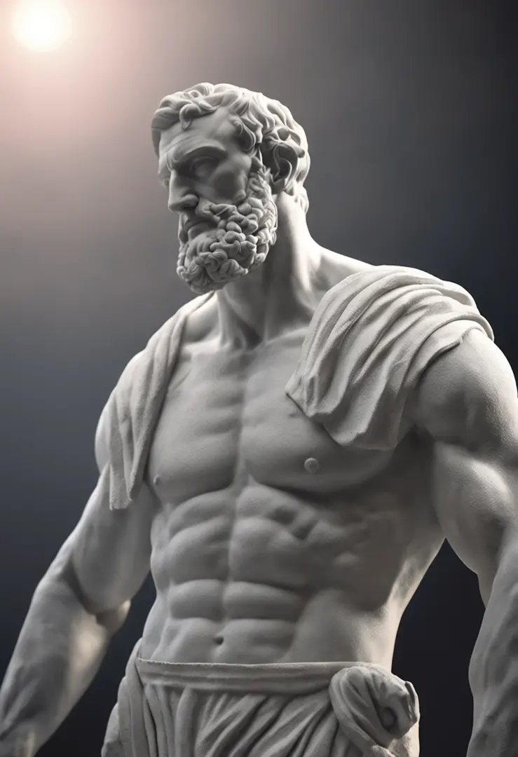 Cinematic Stoic Seneca Statue Hercules Style 4K, with muscles and dark ...