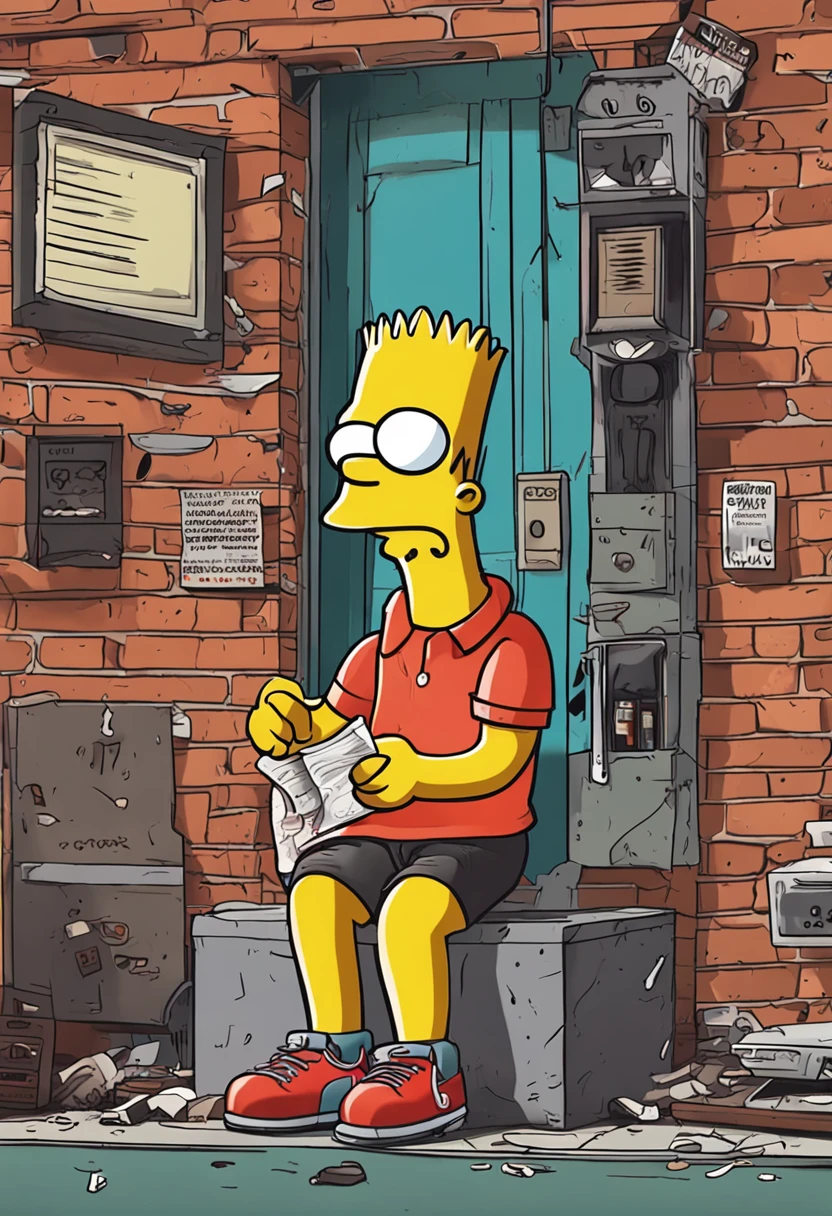 Simpsons sitting on a box reading a newspaper in front of a building -  SeaArt AI