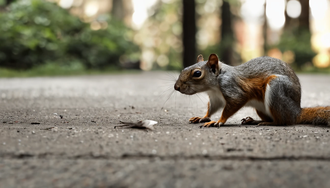 There is a squirrel that is sitting on the ground eating something - SeaArt  AI