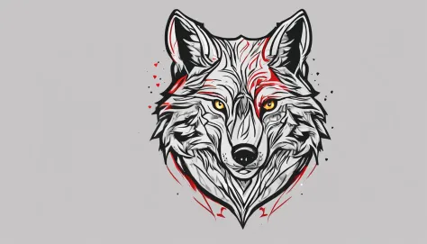 Logotipo com texto Wolves, Realista, Wolf Line Art Logo, fundo negro, vermelho brilhante, minimal and pure — Wolf