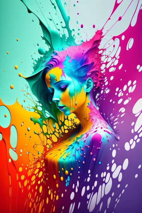 Colorful abstract art of paint forming a person, Romantic lighting, Sub ...