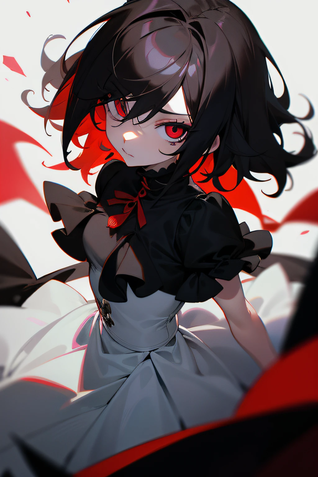 Anime girl with red eyes and black hair holding an umbrella - SeaArt AI