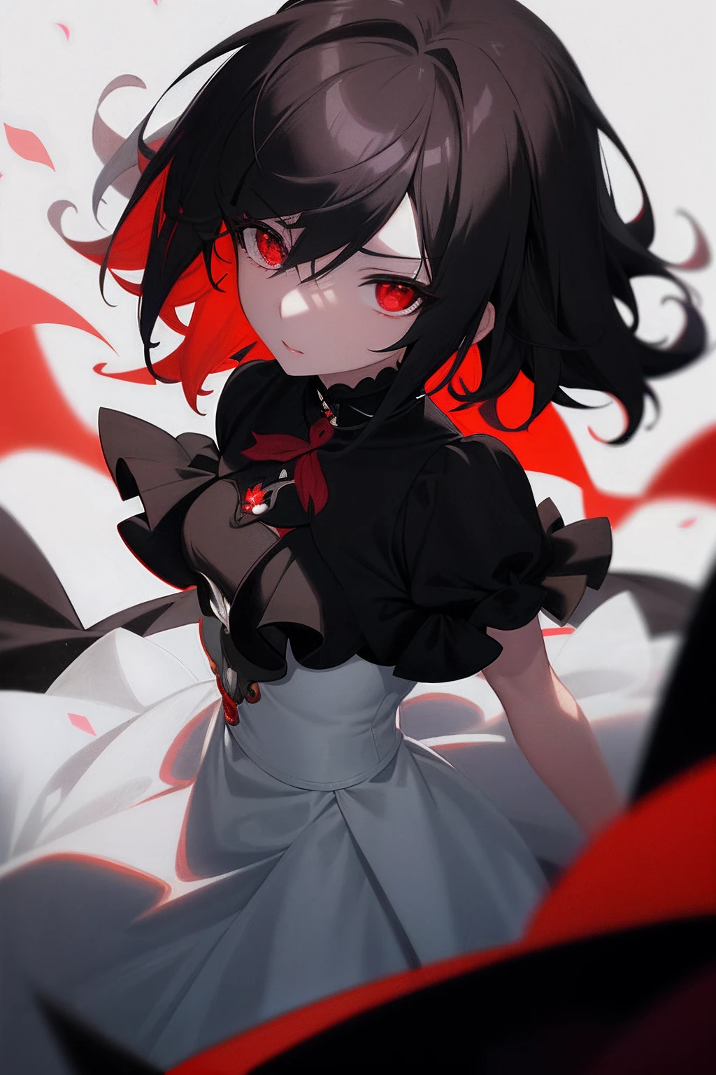 Anime girl with red eyes and black hair in a white dress - SeaArt AI