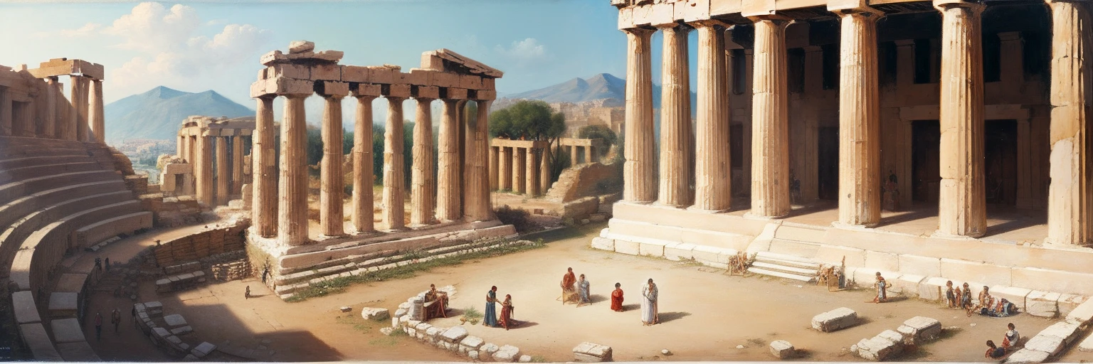 Detail painting,​masterpiece,Ancient Greece,Parthenon,Socrates teaching philosophy classes to Roman citizens at the Forum, Oil Painting