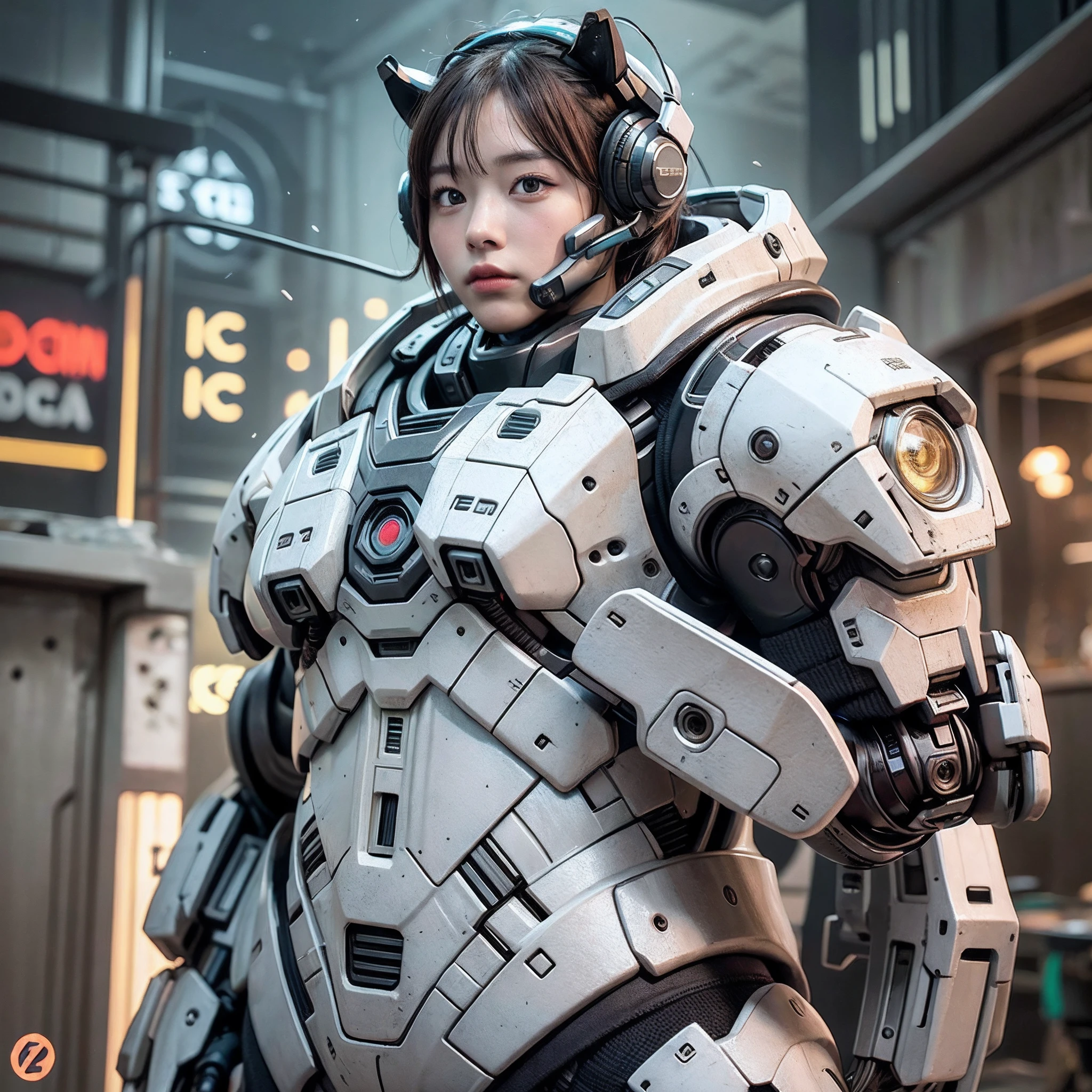 Cute bear as Doom Slayer、realistic scifi cyberpunk power armor robot、cinemactic、8K、Slt、((with intricate detail、hyper detailled))、(lights:1.3)、(cinemactic:1.3)、(Art Station:1.3)、fully body