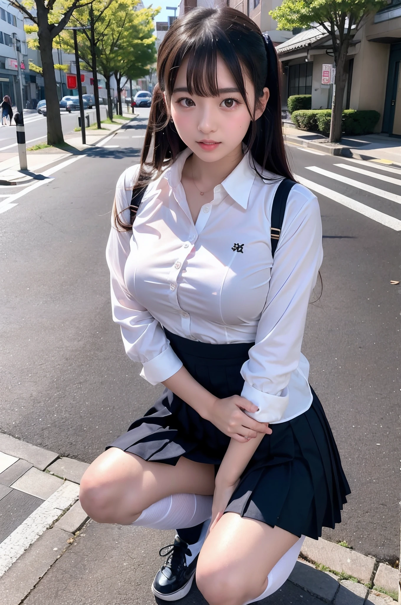 took a full body photo of a Japanese girl wearing a school uniform ...