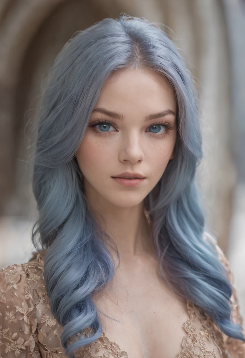 best qualityer, Master parts, high resolution, Beautiful Brazilian woman, 30 years, full bodyesbian, Colored hair, Blue eye iris, Super cute guys, Super cute eyes, Super beautiful hair, urban plaza, ventania, fronds, suns, perfect shadow, 8K