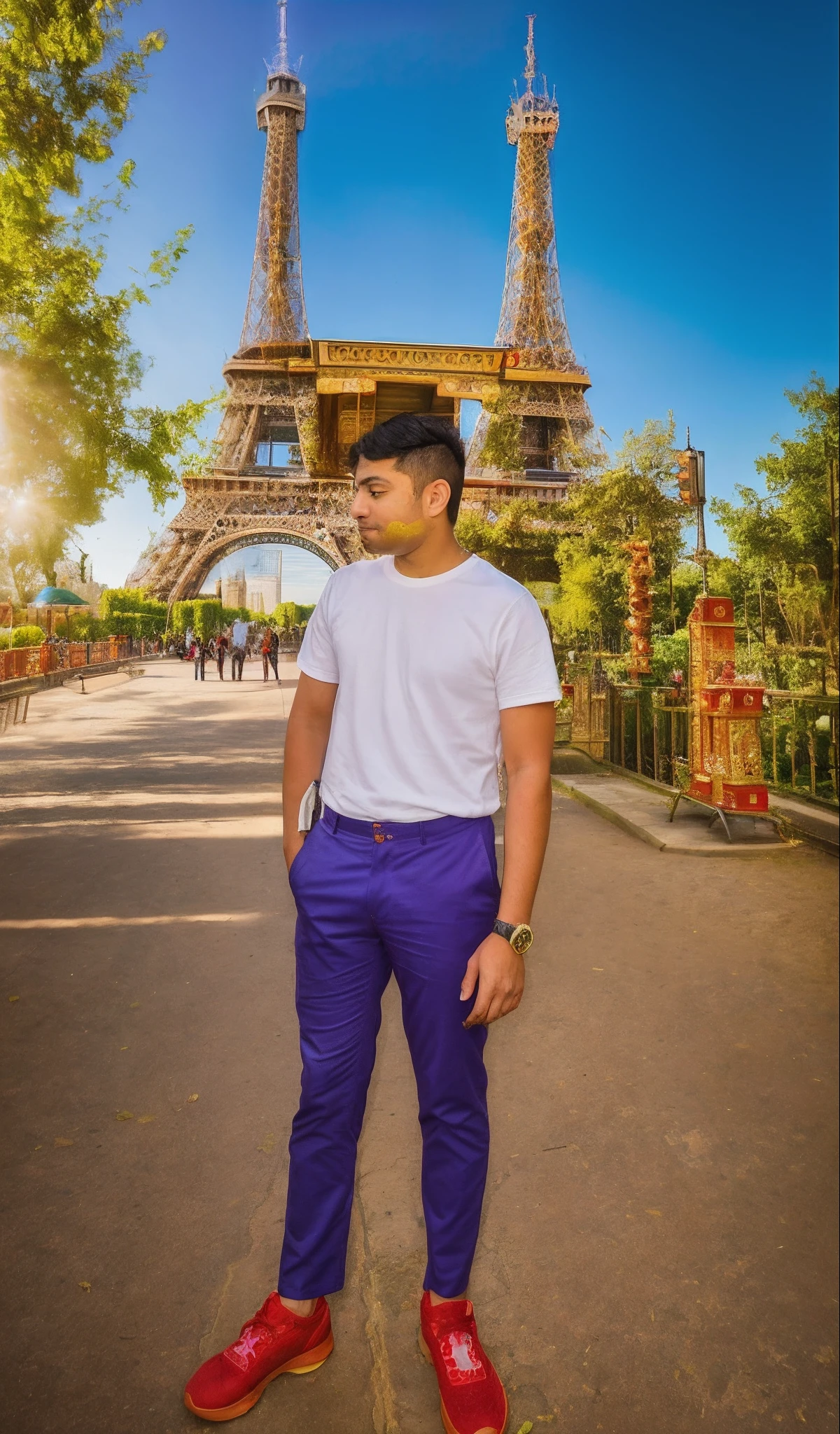 A man standing in front of the eiffel tower in paris - SeaArt AI