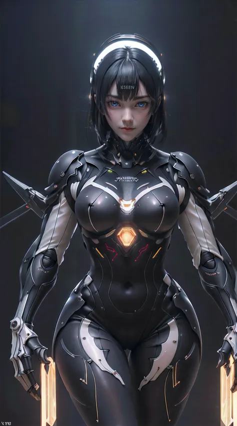 (from front:1.5), (1mechanical girl:1.5),full body, solo, Slim waist, thick thighs,  (machine made joints:1.2),(machanical limbs:1.1),(blood vessels connected to tubes),(mechanical vertebra attaching to back),(mechanical cervial attaching to neck), lights ...