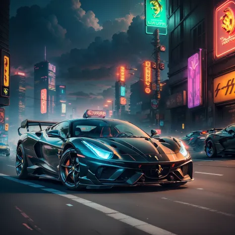 best quality, masterpiece, detailed background, highly detailed, intricate, cyberpunk city, road, cyberpunk, sunny, day, clouds, skyscraper, futuristic, science fiction, car focus, cool car, (cyberpunk car, futuristic car:1.2), (neon car, neon wheels, neon...