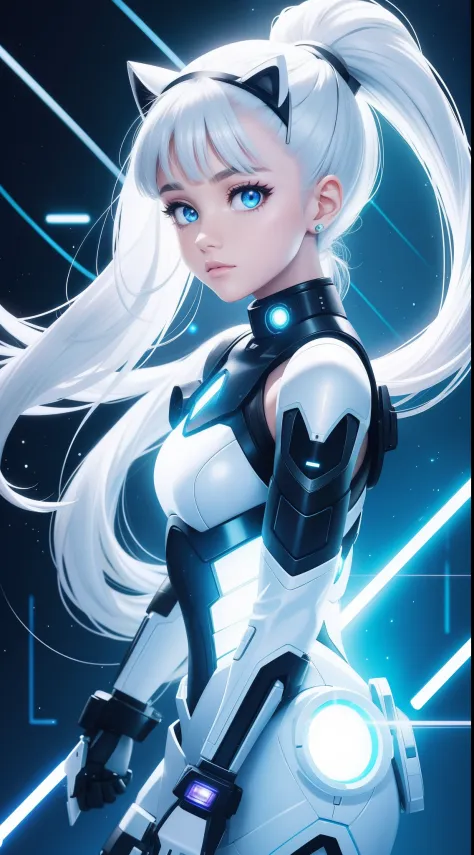 Full body internet girl with ponytail. Ariana Grande's face. Bright white indicates that she is a cyber girl with a white laser ...