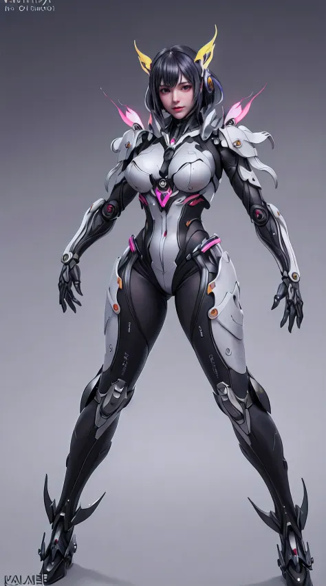 full body,solo,[:(black background:1.5):90],Gradient background,1mechanical girl,(1kaijin:1.2),curvy,machine made joints,machanical limbs,blood vessels connected to tubes,mechanical vertebra attaching to back,mechanical cervial attaching to neck,lights on ...