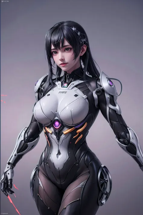 upper body,solo,[:(black background:1.5):90],Gradient background,1mechanical girl,(1kaijin:1.2),curvy,Muscle bundle nanosuit,machine made joints,machanical limbs,blood vessels connected to tubes,mechanical vertebra attaching to back,mechanical cervial atta...