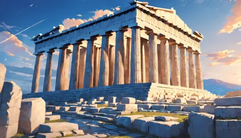 A detailed,​masterpiece,Ancient Greece,Parthenon,blue open sky, 云,