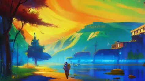 oil painted，Oil paints，鸟山明风格，Game scene design，（heavenly island：1.4），