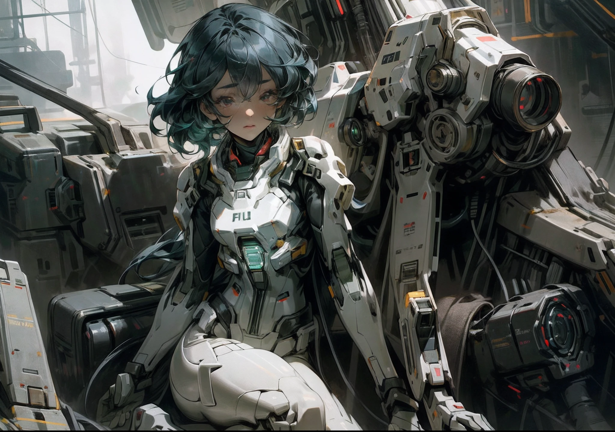 (((only one person))), (((only one face))), inside the cockpit, precision equipment, a beautiful woman in a Gundam pilot suit sitting in the cockpit, movie scene, 8K quality, (((whole body))), (masterpiece), realistic, young and cute one anime woman, beautiful face, sunshine, cinematic light, one beautiful woman, beautiful dark eyes, milk beige medium hair , perfect anatomy, so cute, princess eyes, (black eyes), intermediate image, style, bioluminescence, life-size 8 sizes, 8k resolution, human hand, strange perfection, elegant, near-perfect, dynamic, Highly detailed character sheets, concept art, smooth placement, stunningly beautiful 20s girls, detailed hairstyles, (((Determination-filled dignified eyes))), (((A lot of instruments emitting a faint light in front of the girl)))