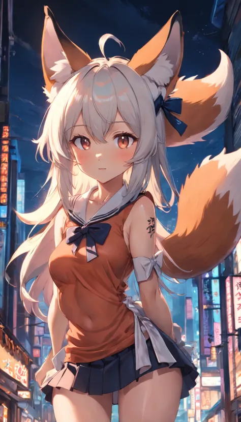 Imagine a fox ear，Girl with big breasts and miniskirt