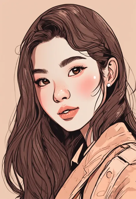 Cartoon image of a woman with permed hair, Super cute 16 year old Korean girl, Cartoon style illustration, Cartoon Art Style, Cartoon Art Style, Digital illustration style, Highly detailed character design, cute detailed digital art, Urban Girl Fan Art, Po...