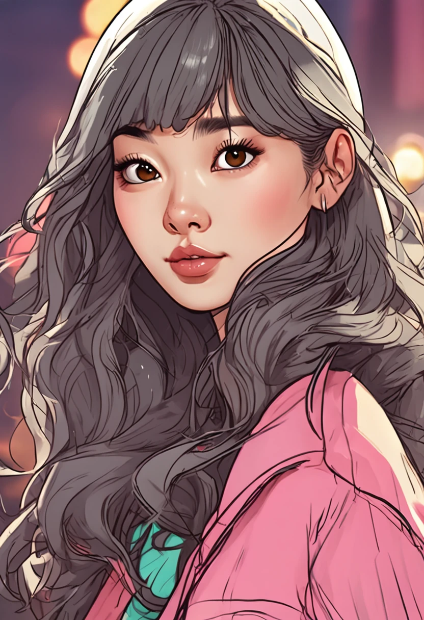 Imagem de desenho animado de uma mulher com cabelo com permanente, Garota coreana super bonita, ilustração de estilo cartoon, Estilo de arte de desenho animado, Estilo de arte de desenho animado, estilo de ilustração digital, design de personagens altamente detalhado, Arte digital detalhada e fofa, arte de fã de menina urbana, design de personagens de retrato, linda ilustração digital, retrato de alta qualidade, arte em quadrinhos, Ásia, retrato de design de personagem