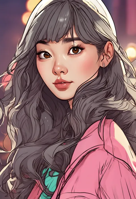 Cartoon image of a woman with permed hair, Super pretty 16 year old Korean girl, Cartoon style illustration, Cartoon Art Style, Cartoon Art Style, Digital illustration style, Highly detailed character design, cute detailed digital art, Urban Girl Fan Art, ...