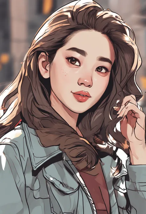 Cartoon image of a woman with permed hair, Super pretty 16 year old Korean girl, Cartoon style illustration, Cartoon Art Style, Cartoon Art Style, Digital illustration style, Highly detailed character design, cute detailed digital art, Urban Girl Fan Art, ...