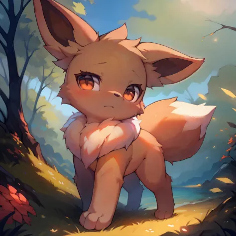 flower_field, flower_ocean, summer, day, sunlight
((eevee \(pokemon\))), [[brown_body, white_neck_tuft, brown_fluffy_tail]], non-humans, no-hair
(((quadruped, feral, canid, canine))), hind_limbs, (pink_pawpads:1.2), (animal_legs, animal_hand:1.2)
solo, loo...