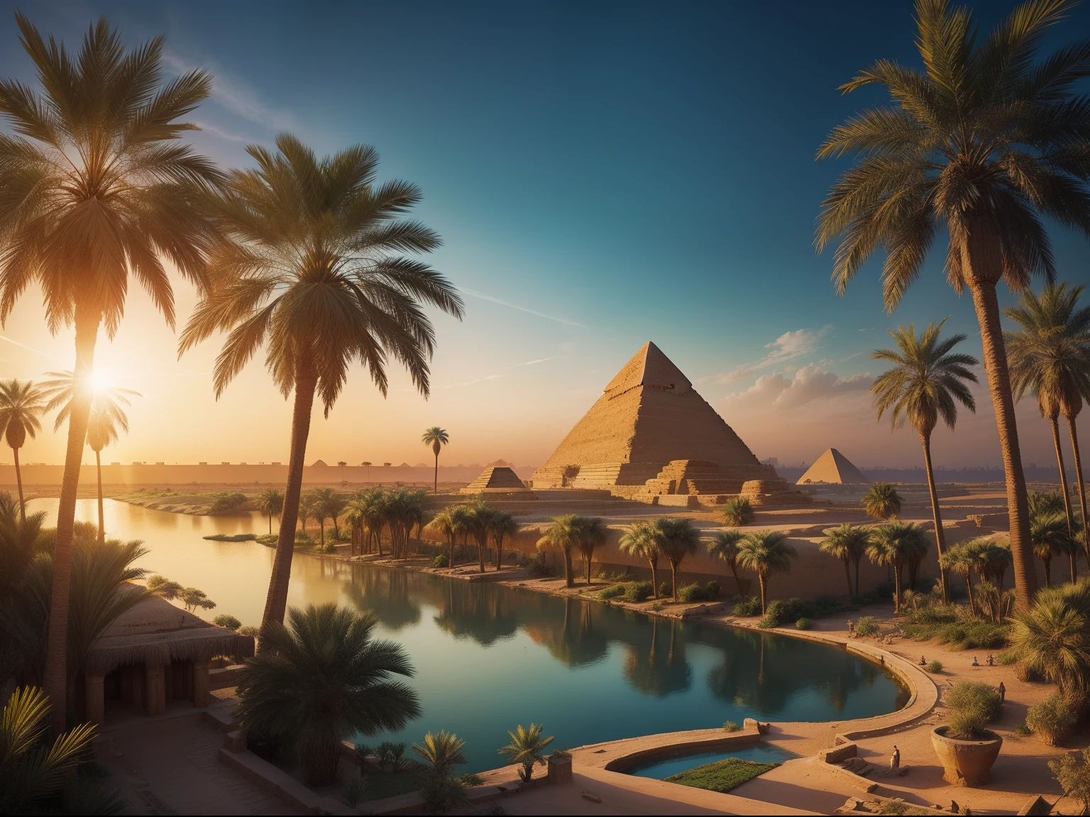 Arafed view of the pyramids of giza and the pool of the nile - SeaArt AI