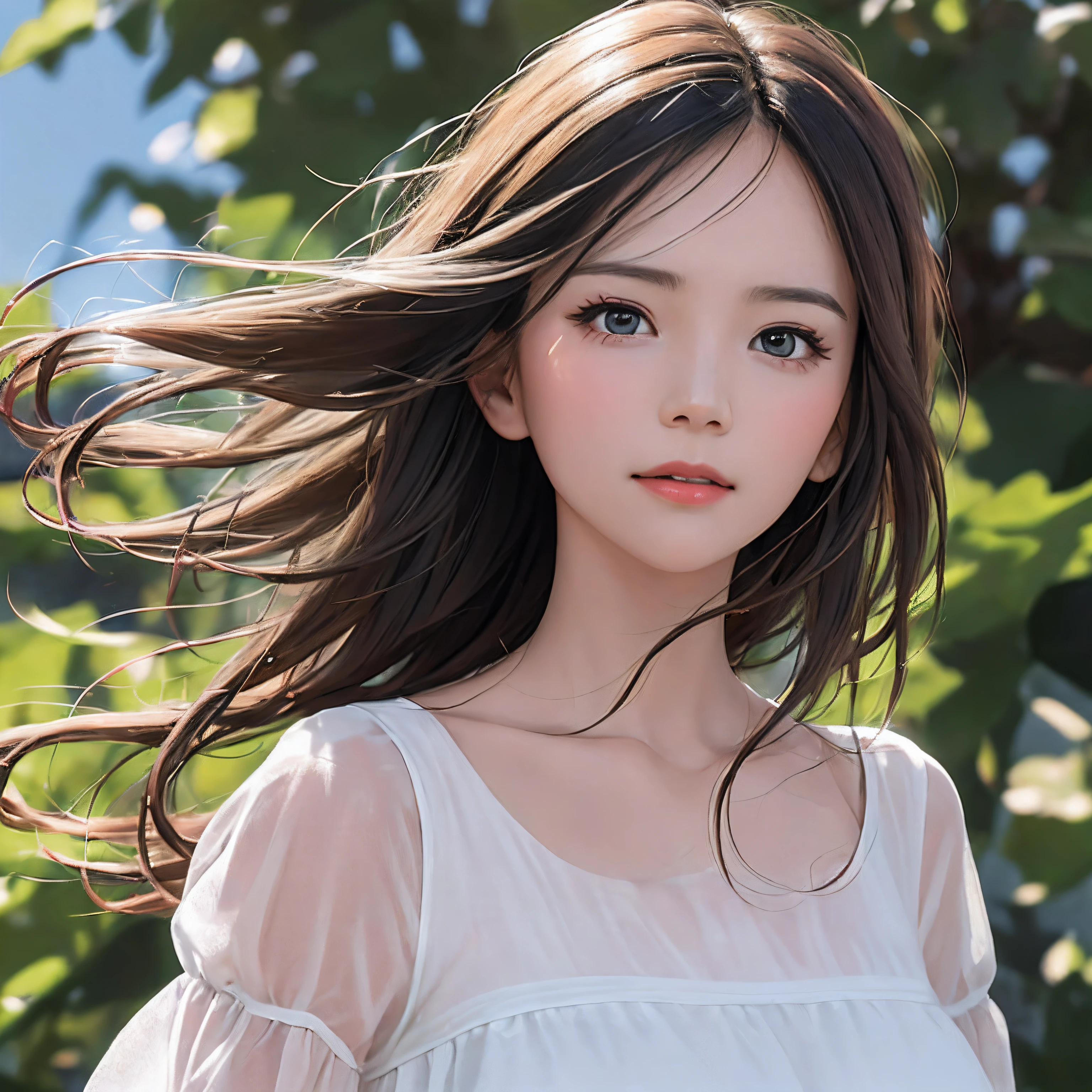 (8K, RAW Photos, of the highest quality, Masterpieces: 1.2), (Realistic, Photorealistic: 1.37), Highest Quality, Ultra High Resolution, light  leaks, Dynamic lighting, Slim and smooth skin, (Full body:1.3), (Soft Saturation: 1.6), (Fair skin: 1.2), (Glossy skin: 1.1), Oiled skin, 14 years old, Night, shiny white blonde, Well-formed, Hair fluttering in the wind, Close-up shot of face only, Physically Based Rendering, From multiple angles, A big smile, I live on an island with big mountains
I love the island with lots of greenery

I live with three people
A girl, elementary school student, a winsome girl
Mom, angry, enjoys baking cakes, always stays in her room to work
Kind grandmother, likes to knit
No father