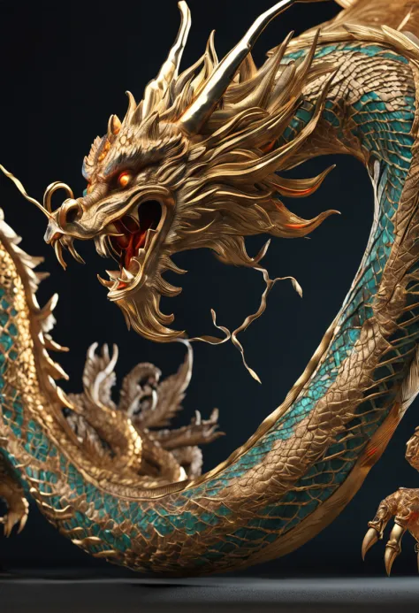 Handsome Chinese dragon full body picture：1.6，Very long serpentine，4 Eagle feet，The body is bent and turned 2 times，No wings，trending on artstationh. Black scales . lighting, Epic, 8K, Highly detailed, Centered, symetry, picure, Intricate, voluminetric lig...