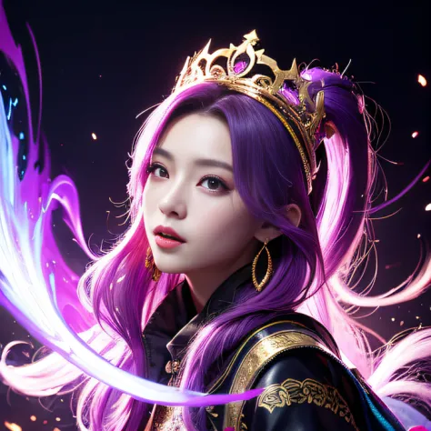 32K（tmasterpiece，k hd，hyper HD，32K）Long flowing bright purple hair，Autumn Pond，zydink， a color，  Asian people （Silly girl）， （Sil...