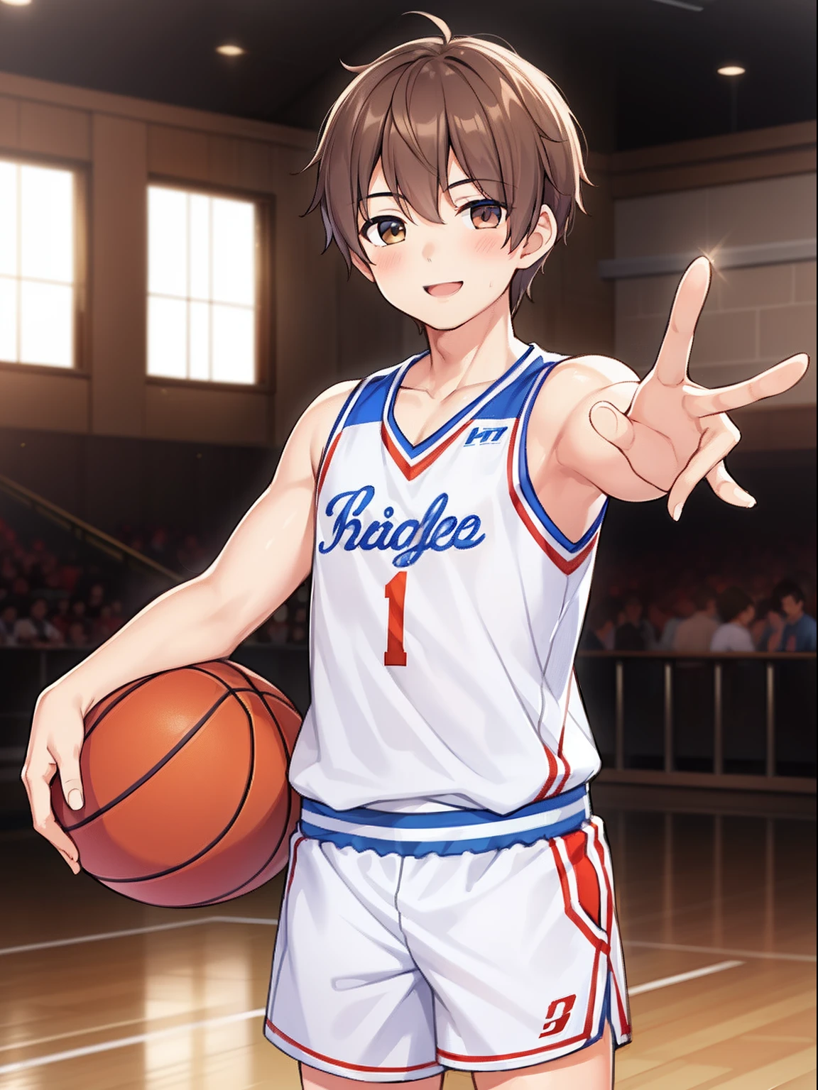Anime boy in uniform holding a basketball ball and pointing at the ...