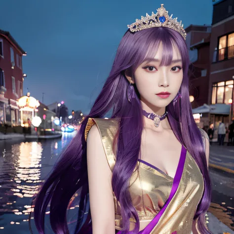 32K（tmasterpiece，k hd，hyper HD，32K）Long flowing bright purple hair，Autumn Pond，zydink， a color，  Asian people （Silly girl）， （Sil...