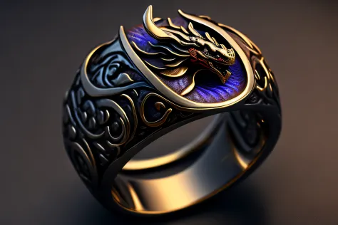 Handsome Chinese dragon ring，Jordan Nelson and Shen Mingchen. trending on artstationh. Black scales . lighting, Epic, 8K, Highly detailed, Centered, symetry, picure, Intricate, voluminetric lighting, Beautiful, rich deep colors masterpiece, Sharp focus, Ul...