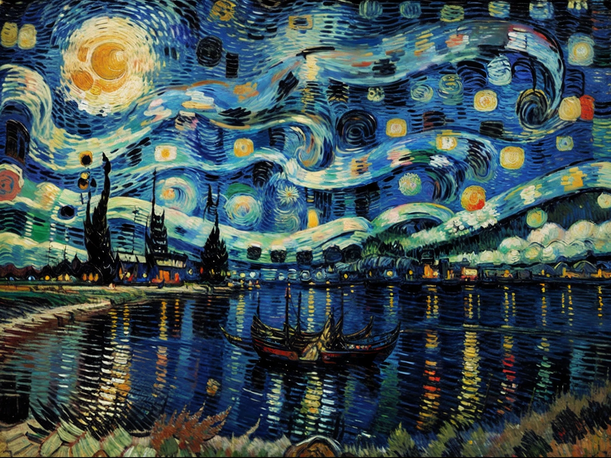 Oil painting, starry night by Van Gogh , oil painting