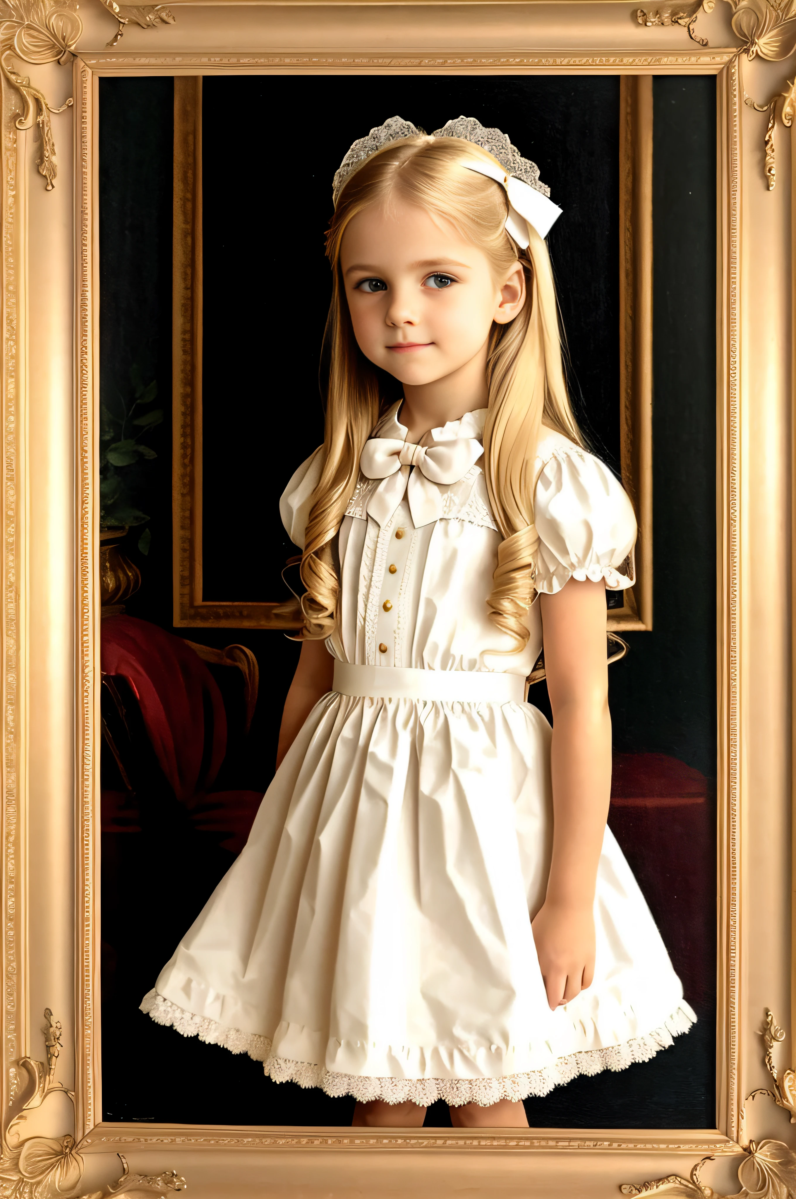 Europeans Girls Children Portrait Long blonde hair and bow，Layered
