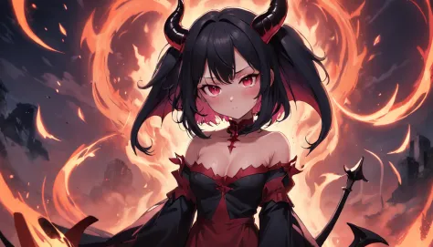 Cute female devil、A dark-haired、de pele branca、bewitching