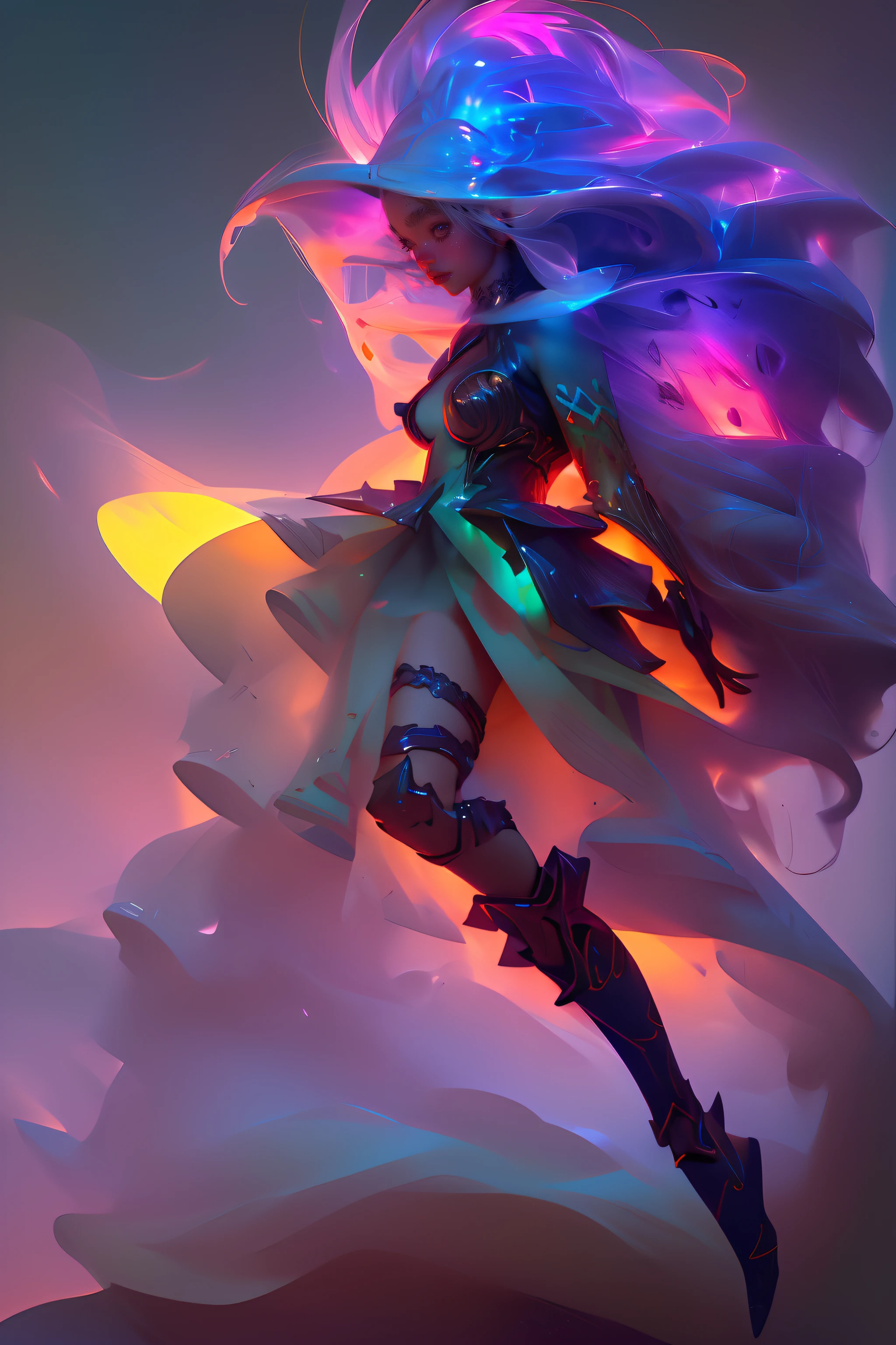 Elf Knight, (floating_long_hair:1.3), (detailed eyes:1.5), beauty face, cool vibe, fashion_model_pose, glowing glyphs, graphite, gold, unique, reflection, detailed texture, detailed pattern, (glowing aura:1.2), fantasy, fantastic, sharp, rainbow crystals, storm aura, floating:1.4, ((purple aura, green aura)), shine:1.3, (((looking viewer))), perfect anatomy, (tall body, beauty body), (chuppy body:1.4), (big_boobs:1.3), badass_girl, ((revealing clothes)), nijistyle, green_glowing, full_body, Golden+Purle clothes, stylish, (masterpiece:1.2), (best quality), 4k, ultra-detailed, (dynamic composition: 1.4), layout art, (luminous lighting, atmospheric lighting), Final Fantasy style, magical, ((glove full hands)), fran, viera, helmet, revealing clothes, vambraces, armored legwear, high heels, (((perfect_anatomy:1.4))