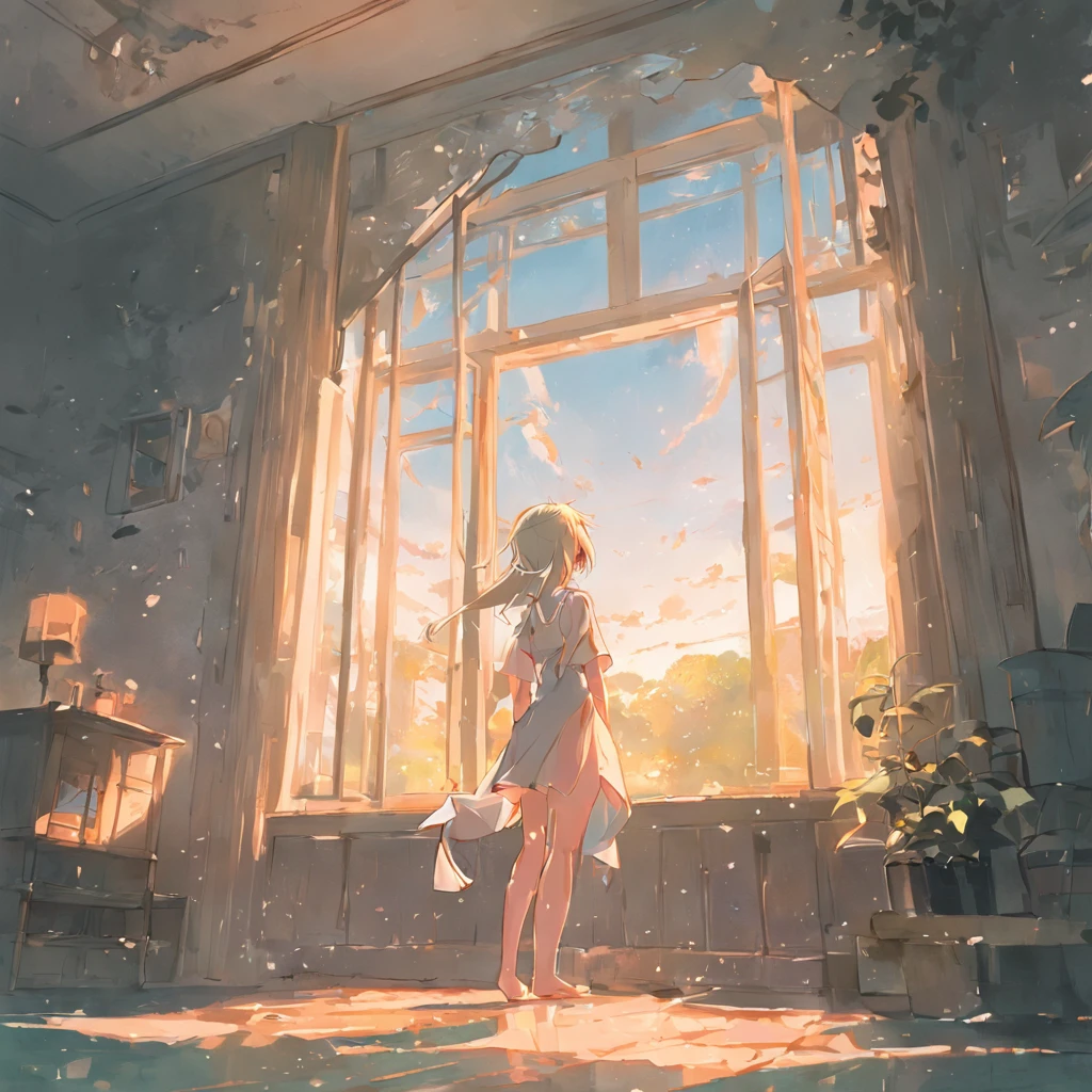 (((𝓡𝓸𝓶𝓪𝓷𝓽𝓲𝓬))), Gentle painting style, tall house, The barefoot, Relaxed, Summer sun, A fresh breeze